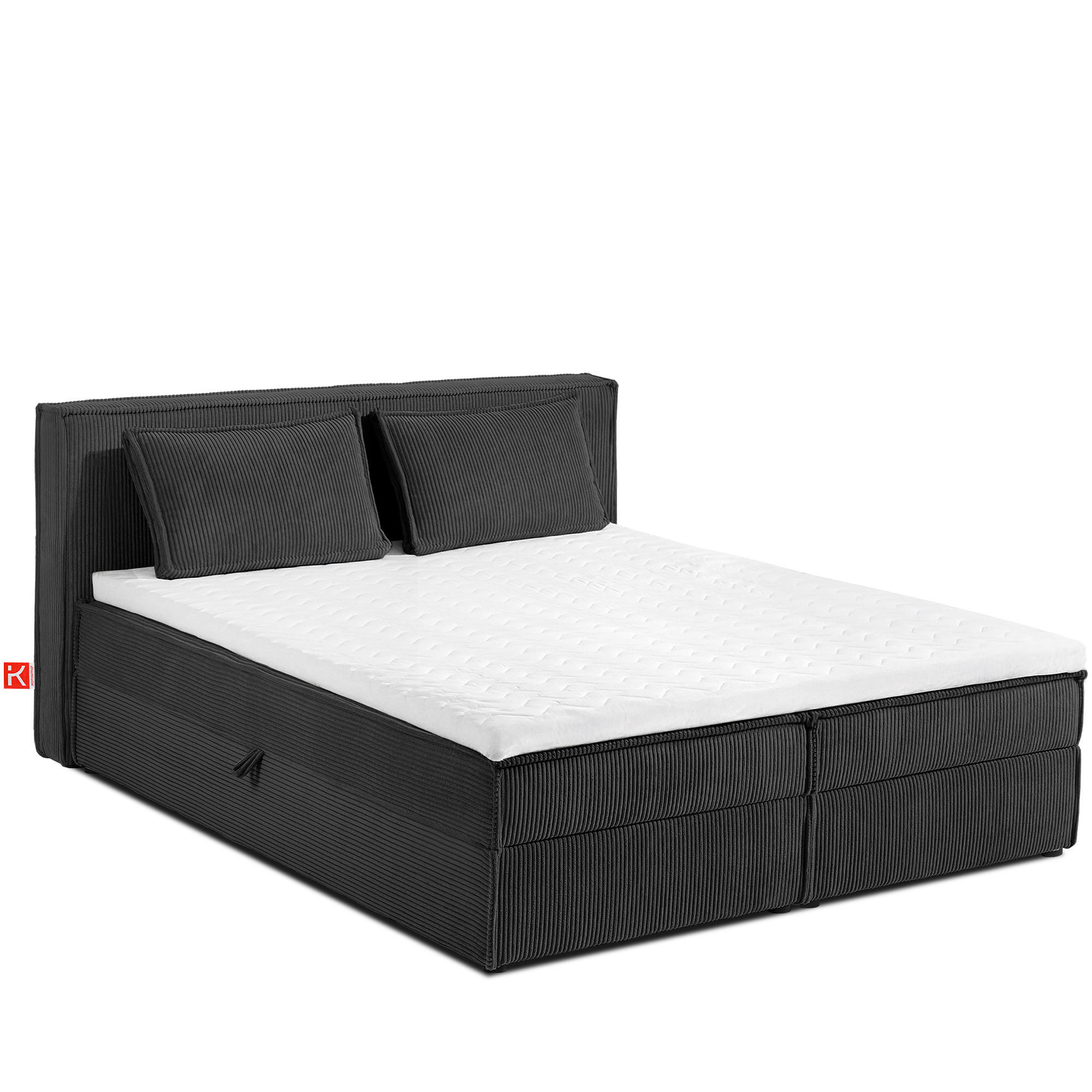 BOXSPRINGBETT ROTI mit Stauraum, dunkelgrau - Dunkelgrau/Schwarz, Holz/Holzwerkstoff (160/200cm) - KONSIMO®