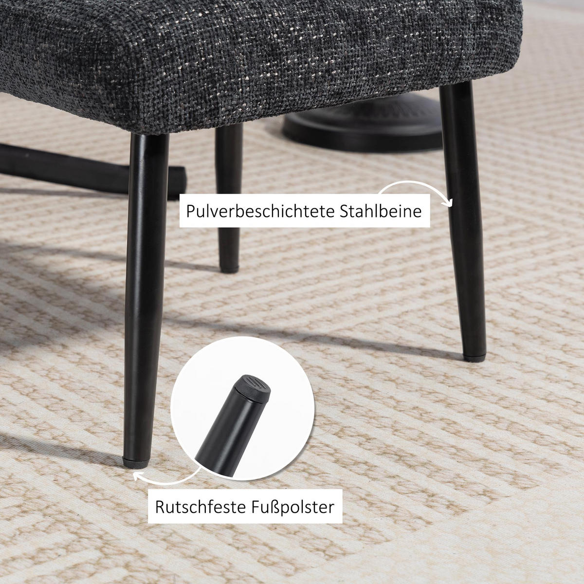 SITZHOCKER mit Stahlbeinen Fußhocker Chenille-Stoff - Dunkelgrau, Textil (41/38/45cm) - HOMCOM