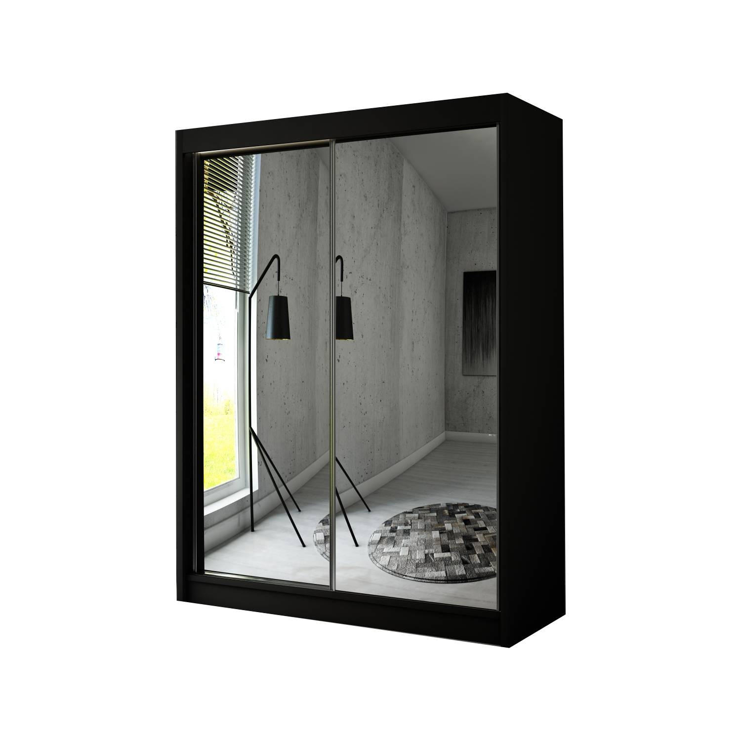 Meblini Schiebetürenschrank Schwarz 150x215x61 cm