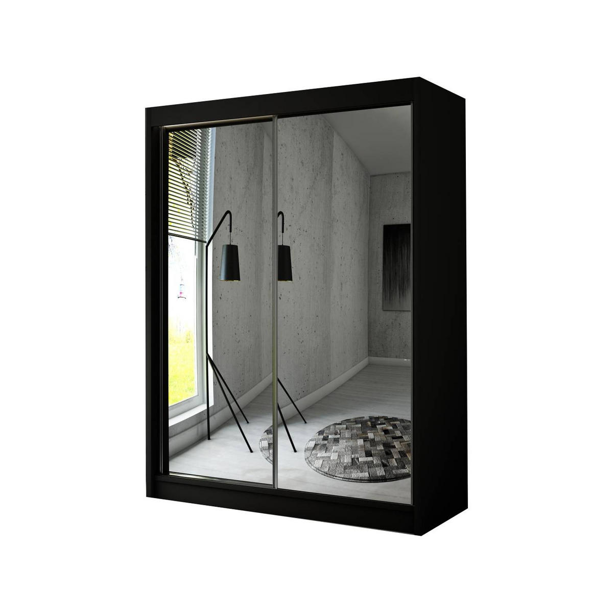 SCHIEBETÜRENSCHRANK DOMA - Schwarz, Holzwerkstoff (150/215/61cm) - Meblini