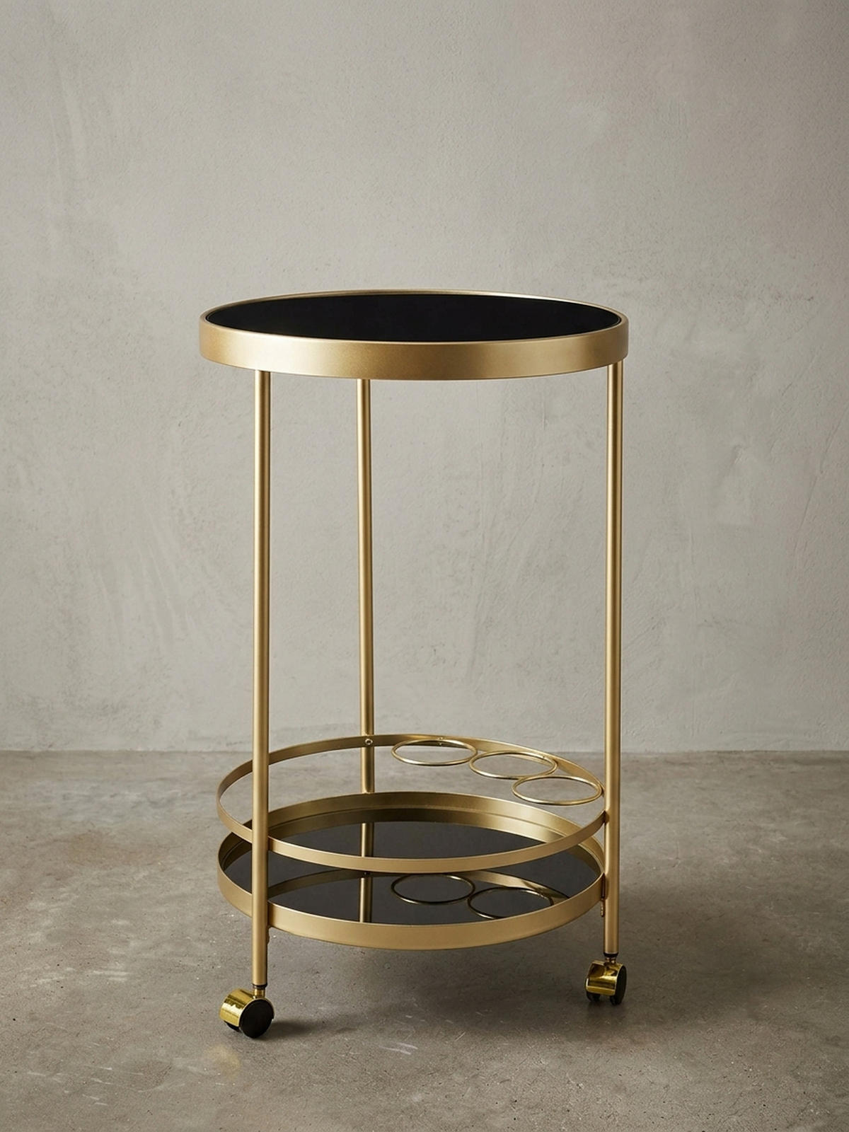 SERVIERWAGEN – Gold, Schwarzglas, auf Rollen - Goldfarben, Glas/Metall (45/76/45cm) - KADIMA DESIGN