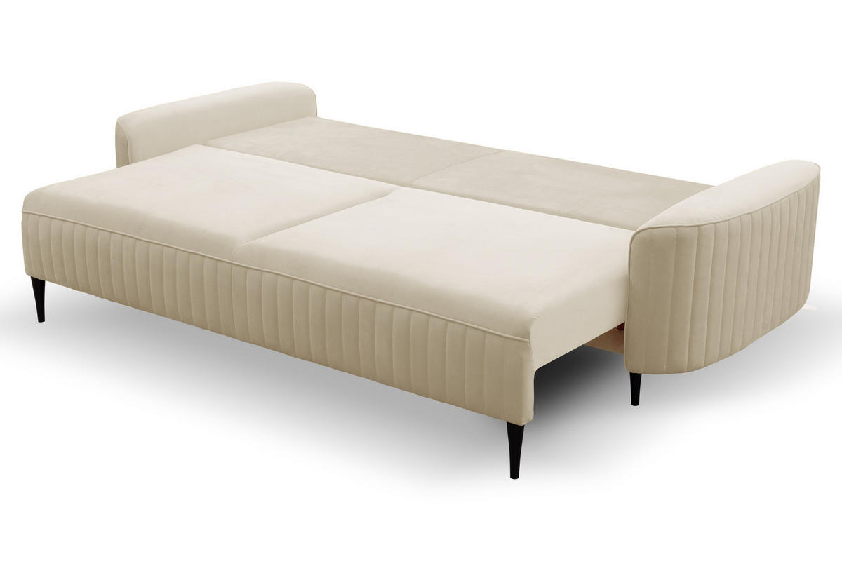 BETTSOFA FILO Beige Velours-Stoff mit Schlaffunktion - Beige, Holz (244/92/102cm) - MASSENO