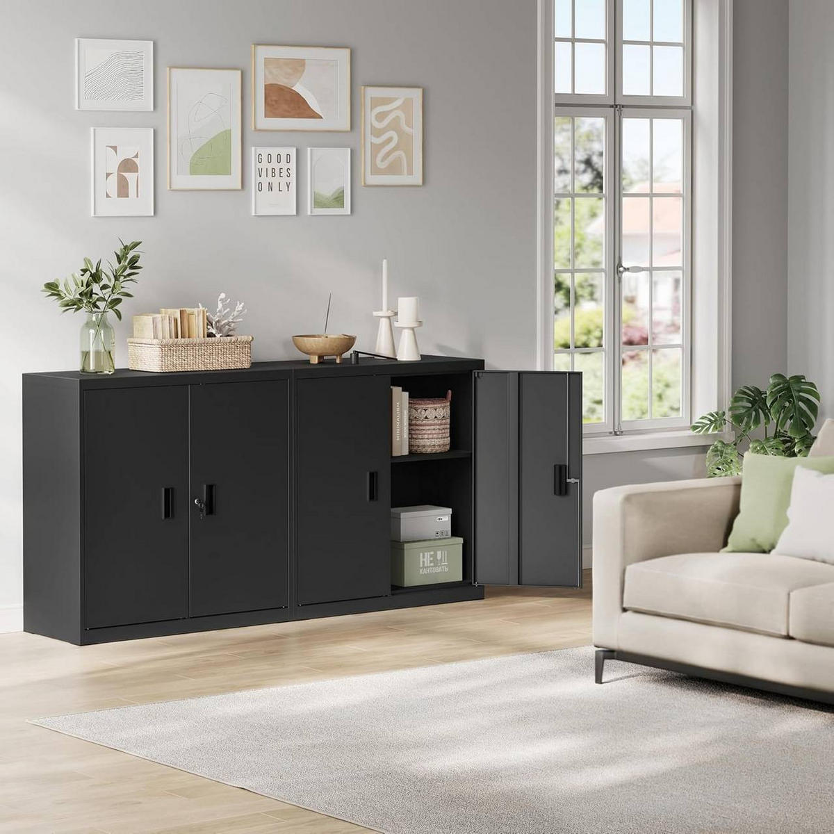 AKTENSCHRANK abschließbar, 90x92x40cm, Metall, Schwarz - Schwarz, Metall (90/92.5/40cm) - Woltu
