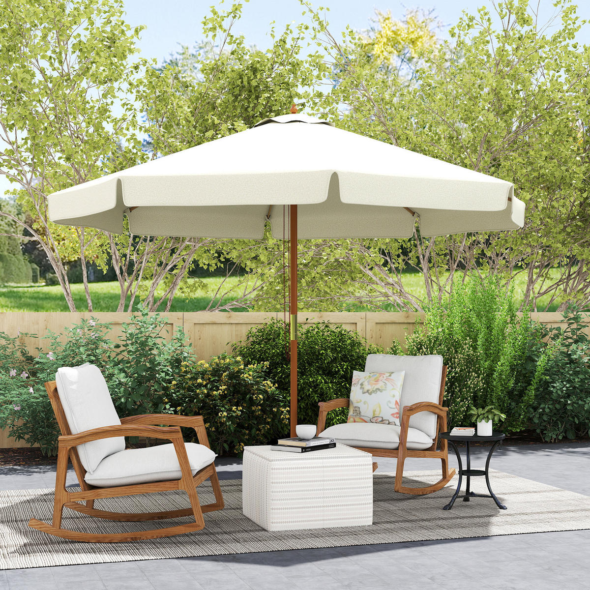 SONNENSCHIRM DE-11419 rund, Bambus, Ø 3 m Beige - Beige, Holzwerkstoff (325/325cm) - ComfortXL