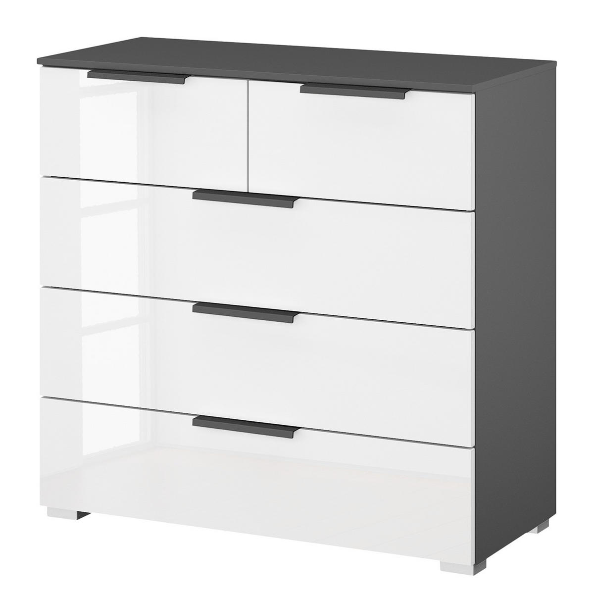 KOMMODE - 3 + 2 Schubladen - Weiß Hochglanz/Graphitfarben, Holzwerkstoff (80/81/42cm) - home24