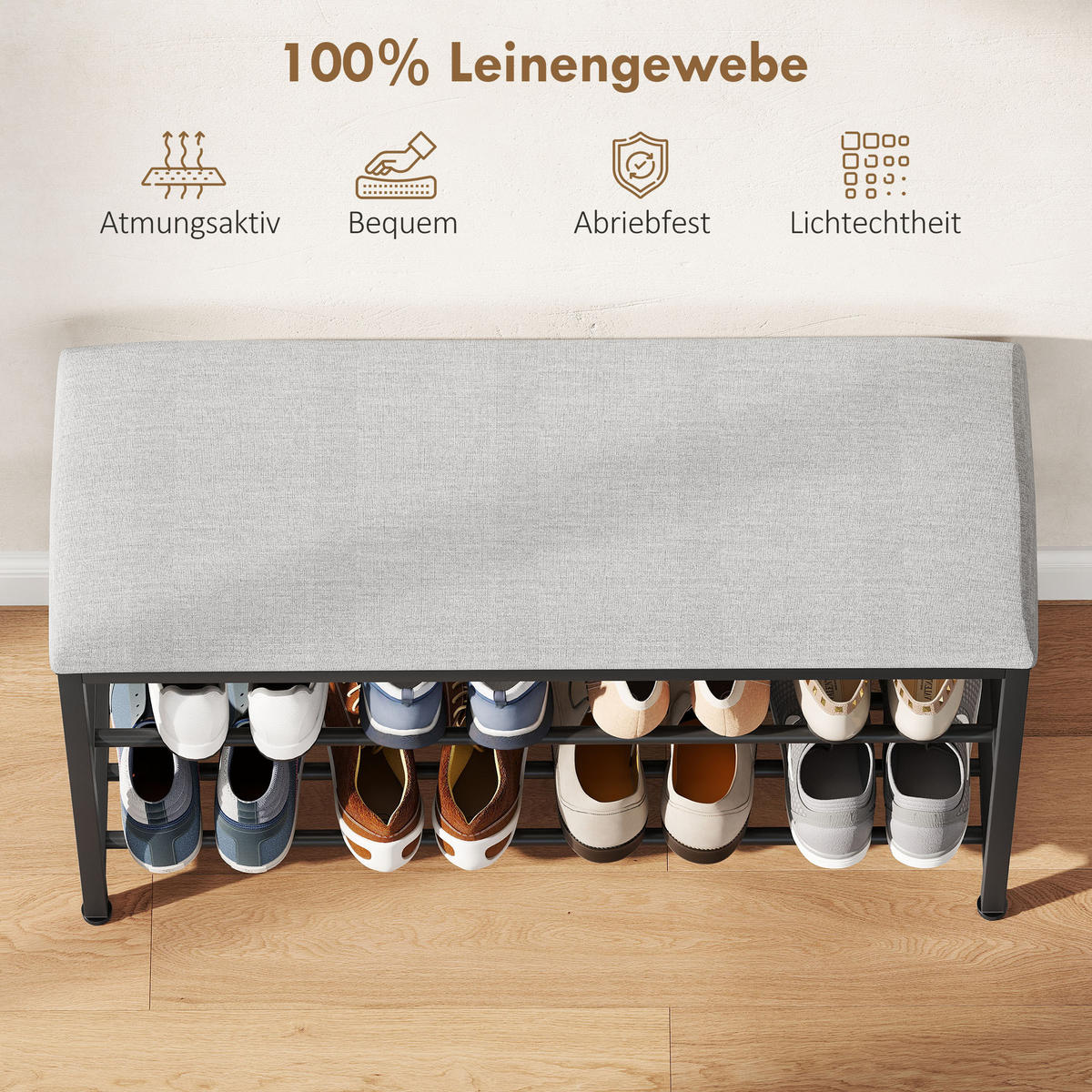 SCHUHBANK mit Sitzfläche, Sitzbank mit Stauraum, Schuhregal mit 2 offene Fächer - Dunkelgrau/Schwarz, Metall (31/50/81cm) - HOMCOM