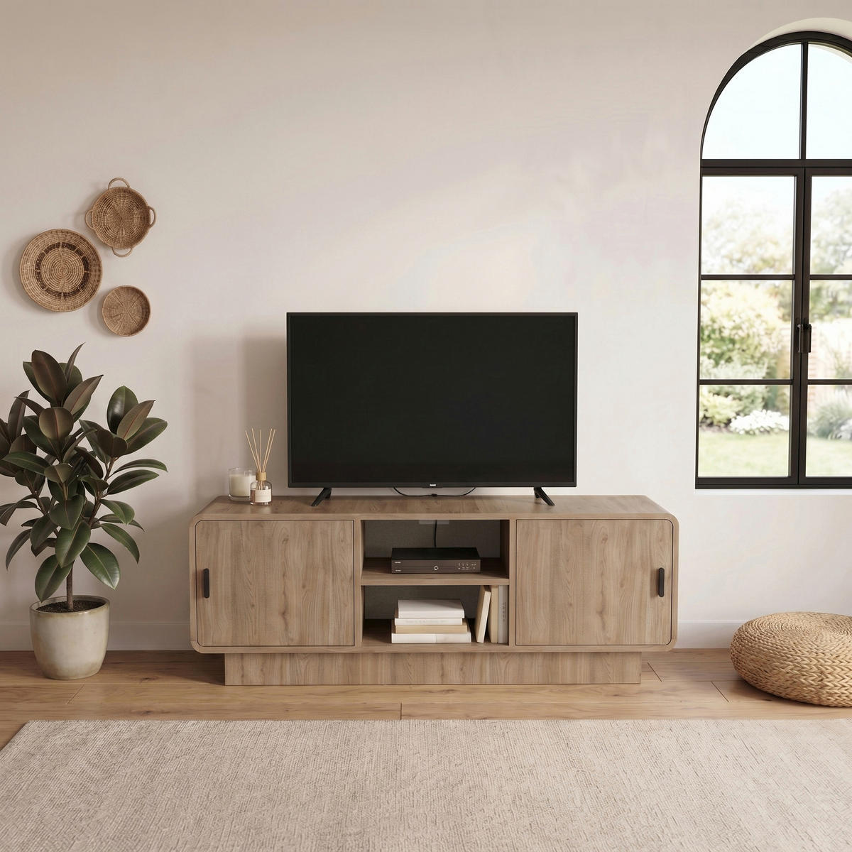 TV-LOWBOARD Rovel Eiche natur 140,3/39/50 cm - Naturfarben, Holzwerkstoff/Kunststoff (140.3/50/39cm) - Decortie