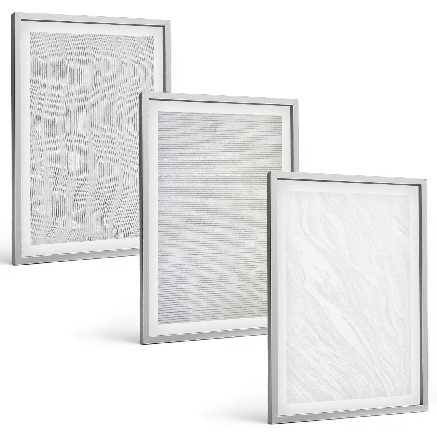 BILDER SET 3er Set - 40x60 cm Silberner Rahmen - Helle Sandmusterstrukturen - Silberfarben, Kunststoff (40/60cm) - TULUP