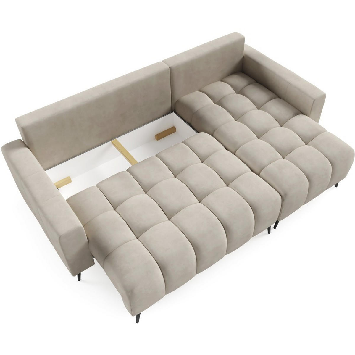 ECKSCHLAFSOFA Denver im Veloursstoff, Beige - Beige/Schwarz, Textil (232/148cm) - Beautysofa