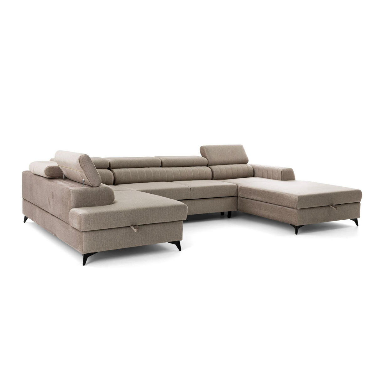 ECKSOFA U-Form PIERO U Links mit Schlaffunktion 125x260 Velours Beige - Beige/Schwarz, Holz/Textil (350/90/203cm) - Muffo