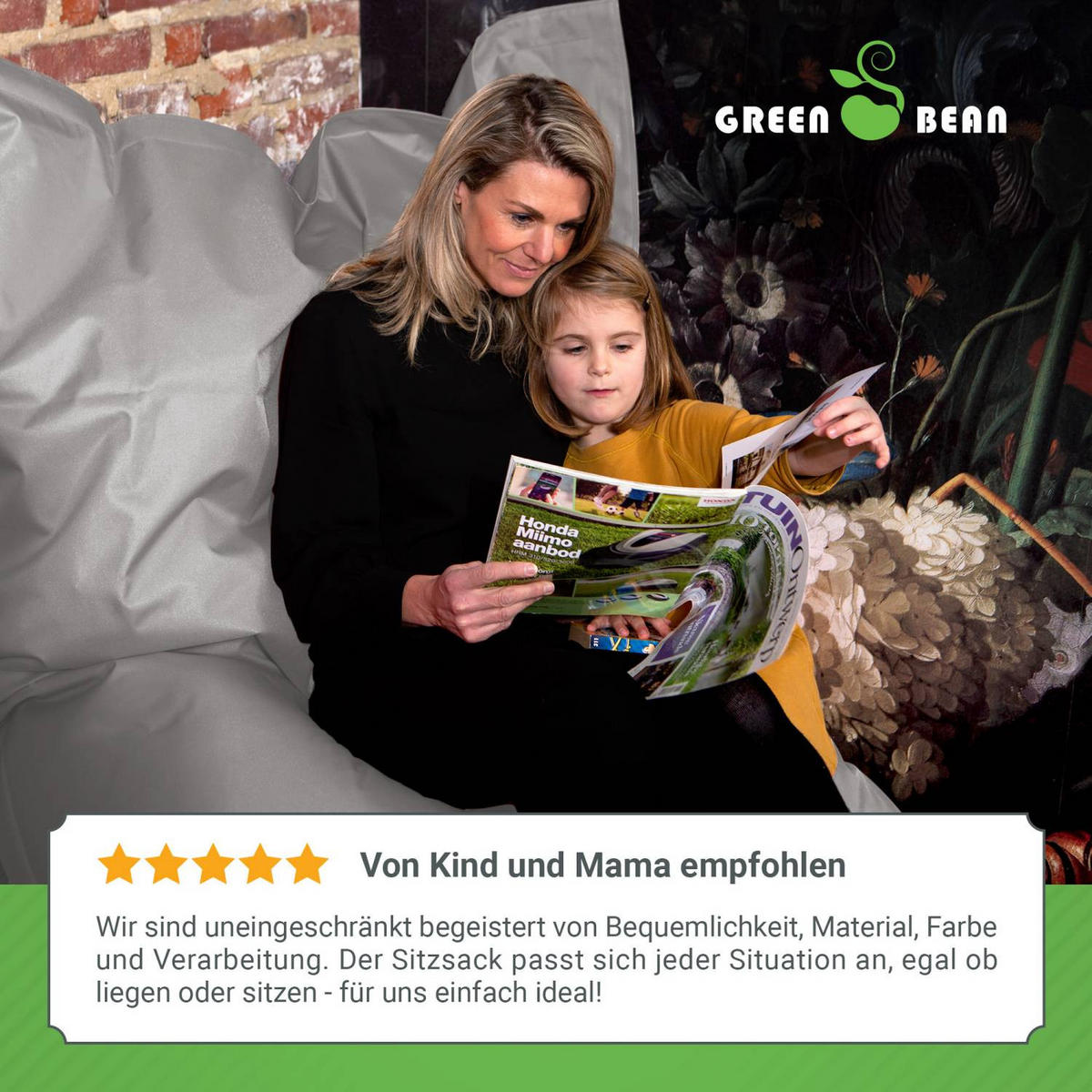 RIESEN-SITZSACK "Square" XXL - Baumwolle - Hellgrau, Textil (140/25/180cm) - Green Bean