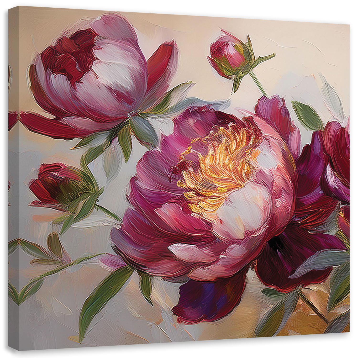 WANDBILD pfingstrosen blüht rote natur - Rot, Textil (50/50cm) - Feeby