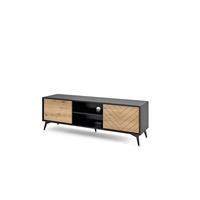 TV-ELEMENT Diamond Eiche Evoke, Schwarze Beine, Zweitürig - Schwarz, Holzwerkstoff (154/50/39cm) - Bettso