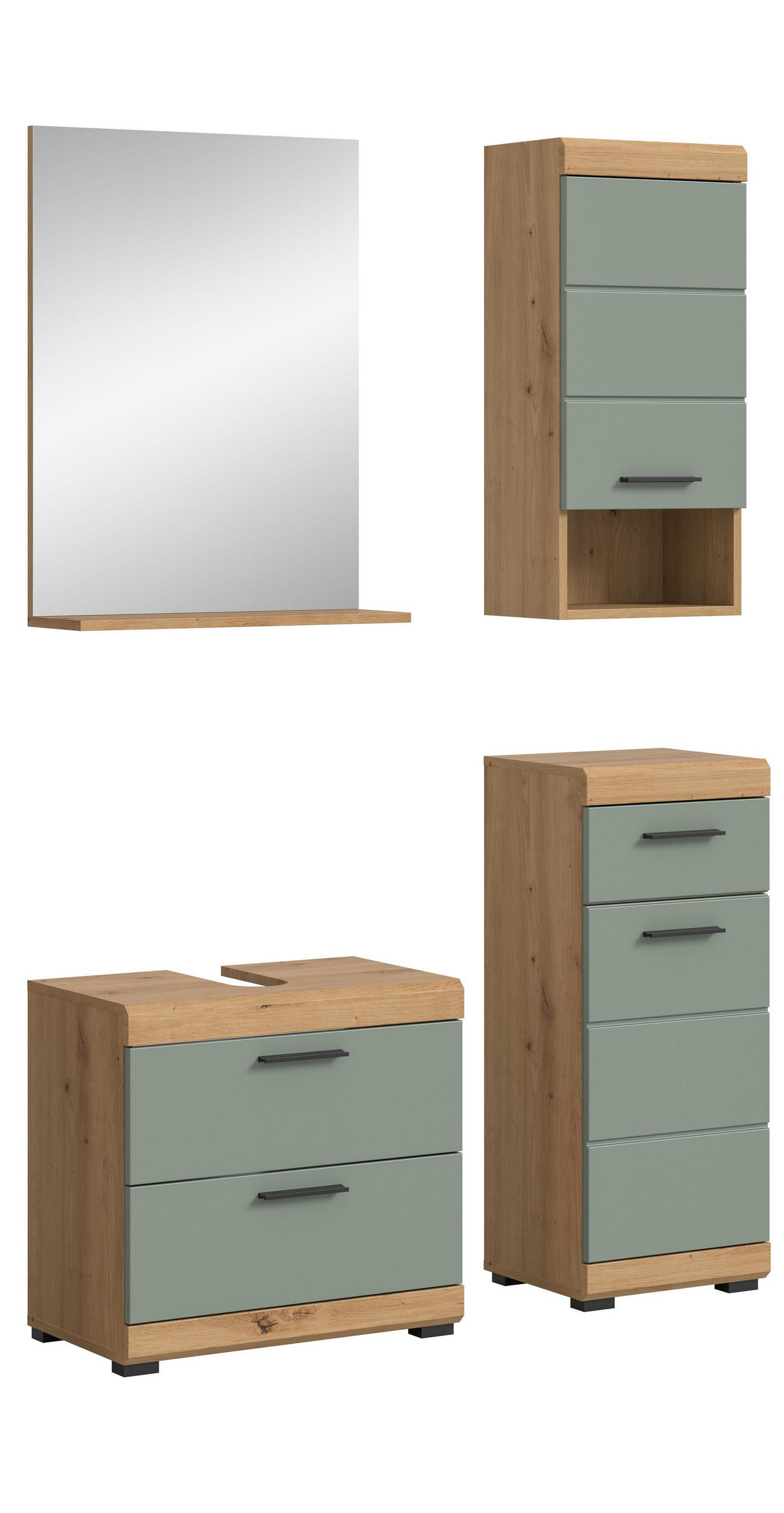 BADKOMBINATION 4tlg. Scout Bad in Artisan Eiche Nachbildung und Salbei Nachbildung B/H/T: 112x191x34 cm - Eiche Artisan, Holz (112/191/37cm)