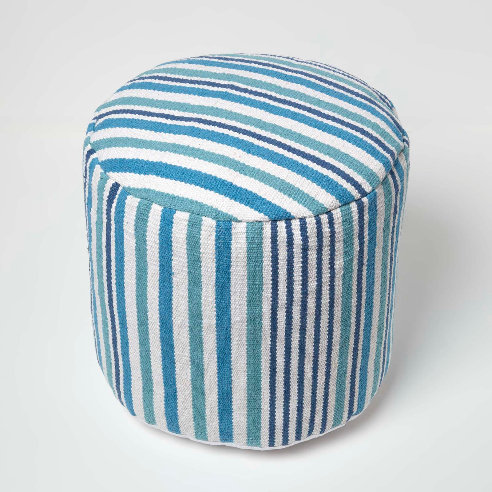 Thumbnail - Homescapes Sitzpouf, Blau, Textil, Gestreift, Rund, 45x40x45 cm, Wohnzimmer, Hocker, Poufs