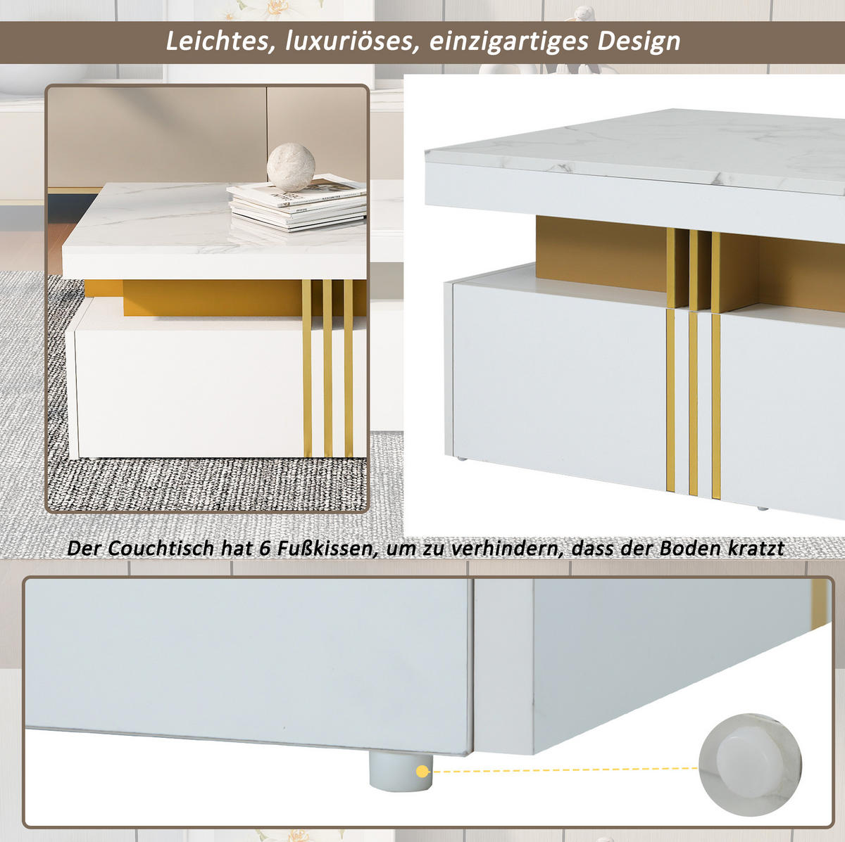 KLUB stolić 100/50/40 cm bijeli od iverice s visokim sjajem i 2 ladice - bijela, drvni materijal (100/50/40cm) - OKWISH
