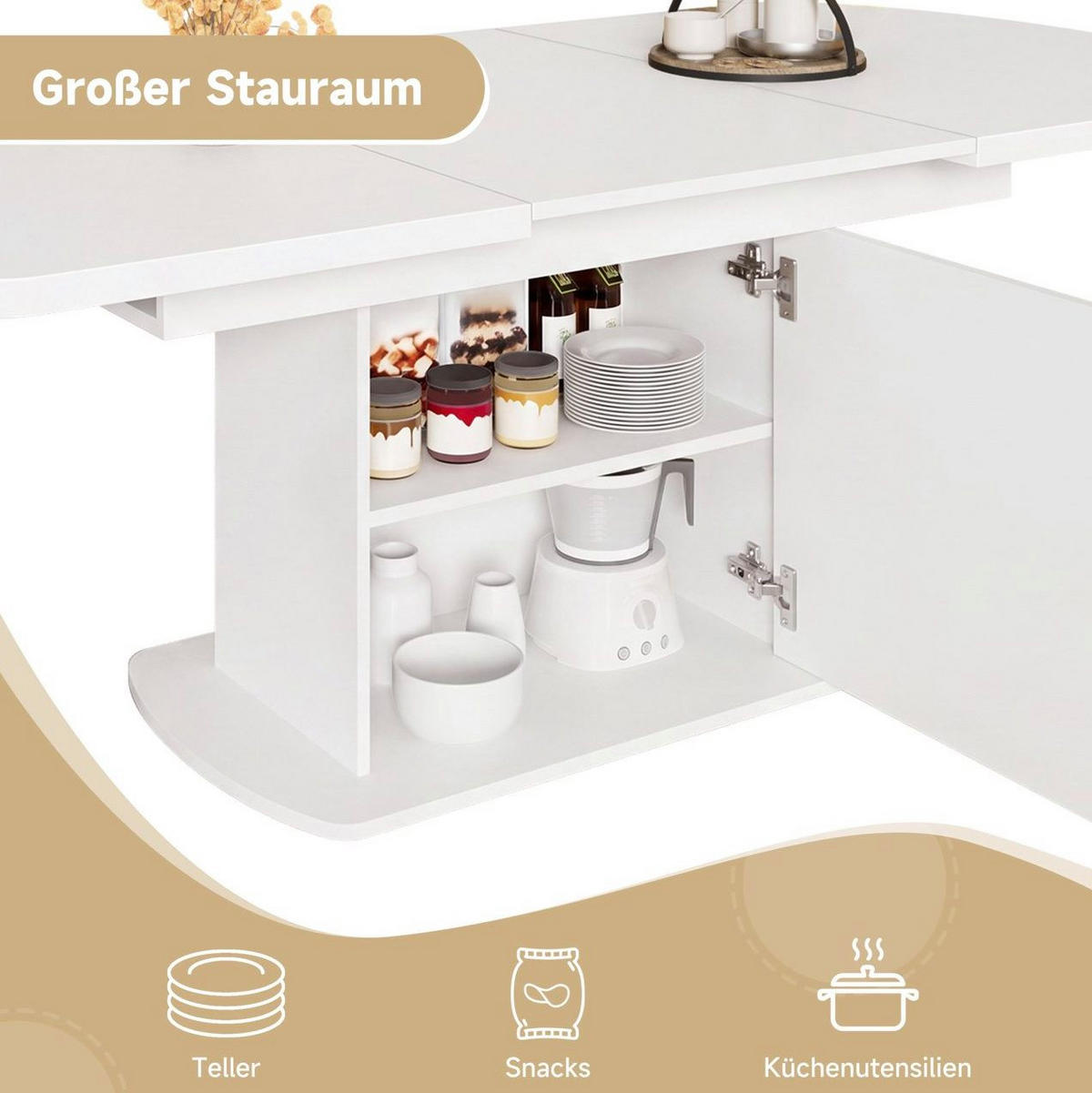 ESSTISCH 140/200x80x75 cm ausziehbar in Weiß/Silber mit Stauraum - Silberfarben, Holzwerkstoff (80/200/75cm) - BEAOK
