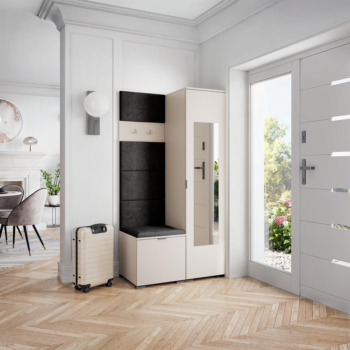 GARDEROBENSCHRANK VIRA 95/181/51 cm Modern Kaschmir - Kaschmir/Schwarz, Holzwerkstoff (95/181/51cm) - MASSENO