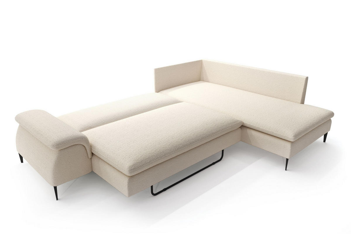 ECKSOFA BREZZA Beige Plüsch-Stoff mit Schlaffunktion - Beige, Holz (274/205cm) - MASSENO