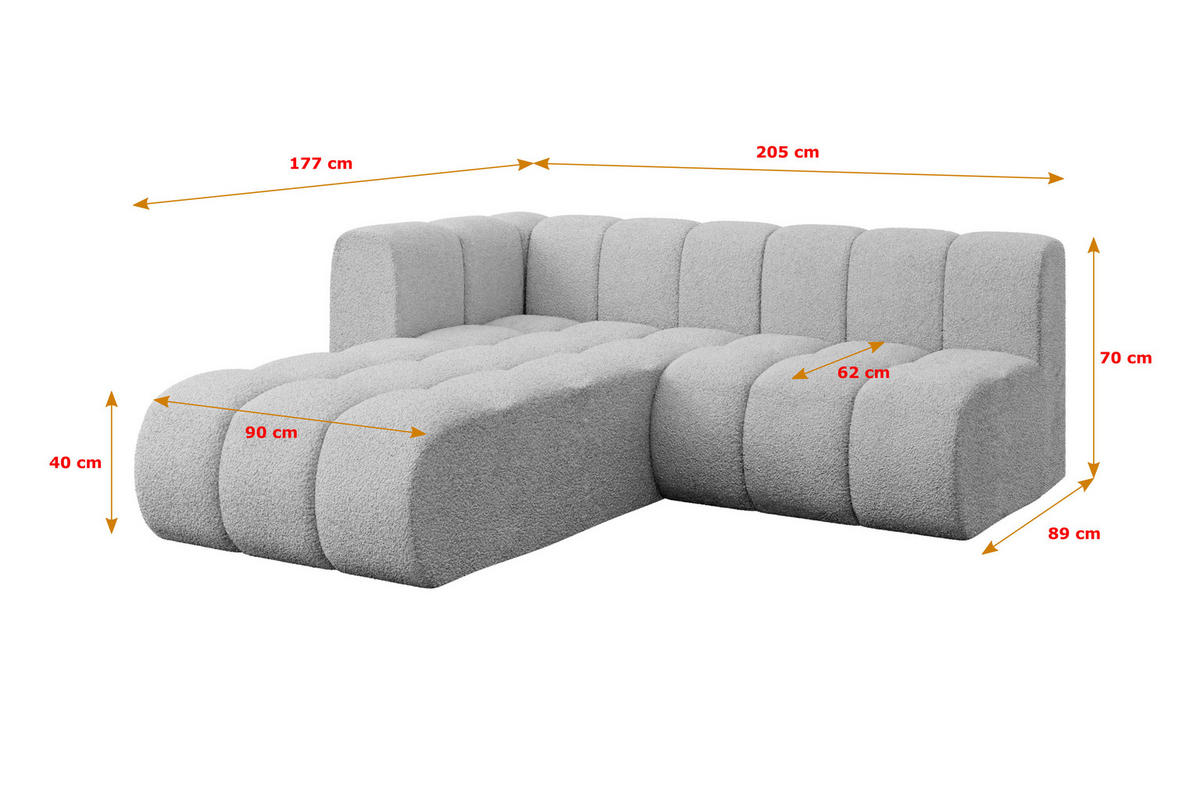 ECKSOFA modulares Sofa Darnel-L1 - 205x177x70 cm Hellgrau - Hellgrau, Holzwerkstoff/Textil (205/177cm) - ALTDECOR