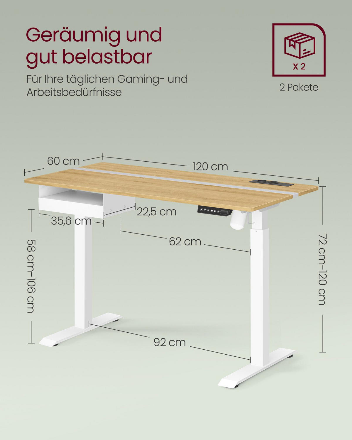 BÜROTISCH Booker - Gelb, Holzwerkstoff (120/60/120cm) - VASAGLE