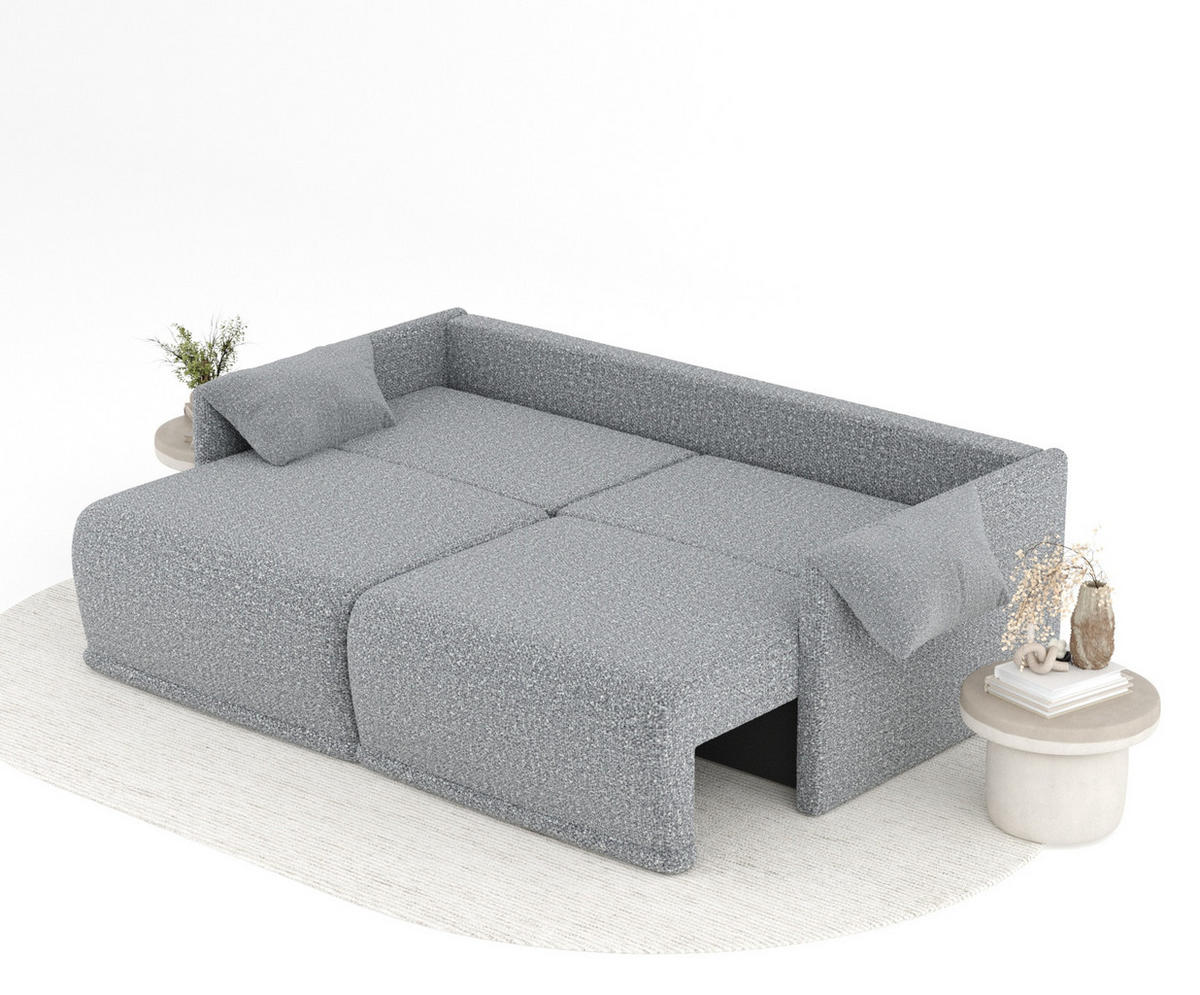 SCHLAFSOFA MIT ECKSOFA-FUNKTION Nappa Grau Plüschstoff - Schwarz/Grau, Holz/Holzwerkstoff (215/100/112cm) - Maison de Reve
