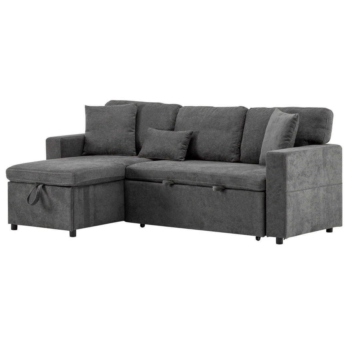 ECKSOFA mit Schlaffunktion und integriertem USB-Anschluss Dunkelgrau Oxford-Stoff 214/131/87 cm - Dunkelgrau, Textil (215/131cm) - OKWISH