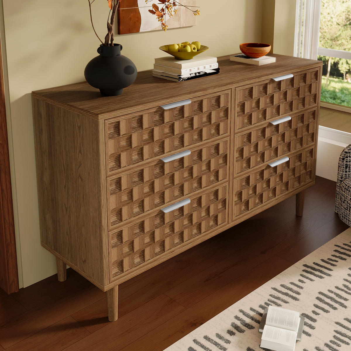 SIDEBOARD 120x37x77 cm Eiche mit 6 Schubladen - Eichefarben, Holz (120/77/37cm) - FLIEKS