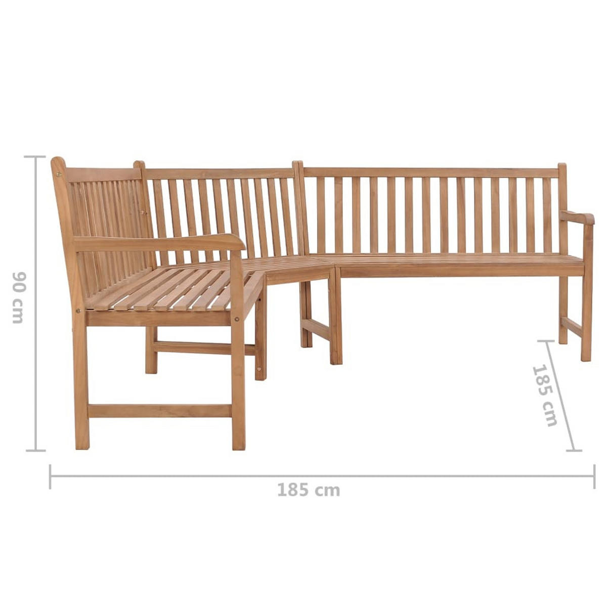 GARTEN-ECKBANK 185/185/90 Cm Massivholz Teak - Braun, Holz (185/90/185cm) - vidaXL