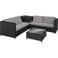 RATTANLOUNGE Siena,mit Sicherheitsglasplatte,schwarz/grau - Schwarz/Grau, Kunststoff - tectake