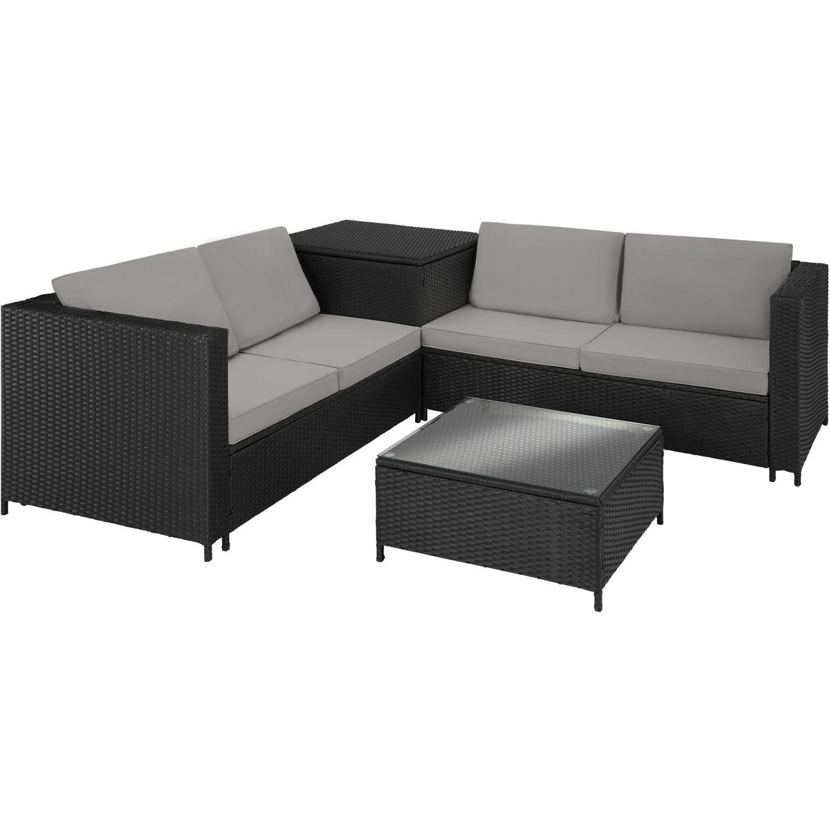 RATTANLOUNGE Siena,mit Sicherheitsglasplatte,schwarz/grau - Schwarz/Grau, Kunststoff - tectake