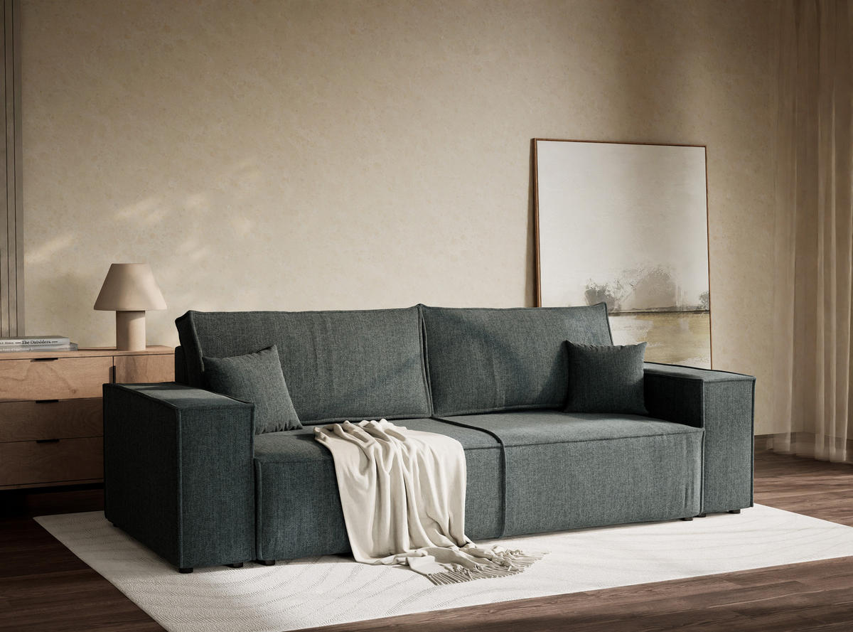 ROZKLÁDACÍ POHOVKA Milos, textil, modrý - modrá/černá, dřevo/kompozitní dřevo (255/70/105cm) - Maison de Reve