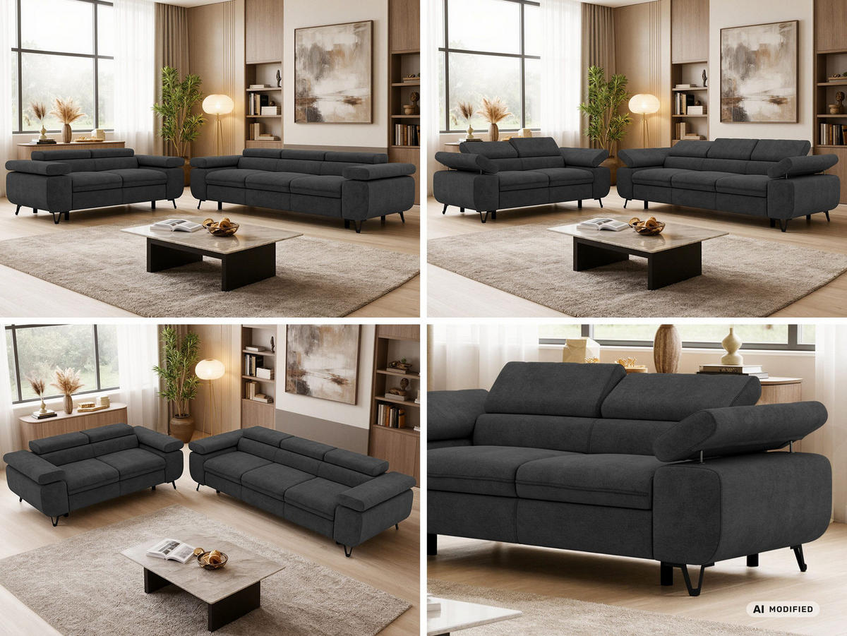 SEDACÍ SOUPRAVA PETER 2+3 - Tmavě šedá Strukturovaná látka - černá/tmavě šedá, kov/textil (262/76/99cm) - MKS