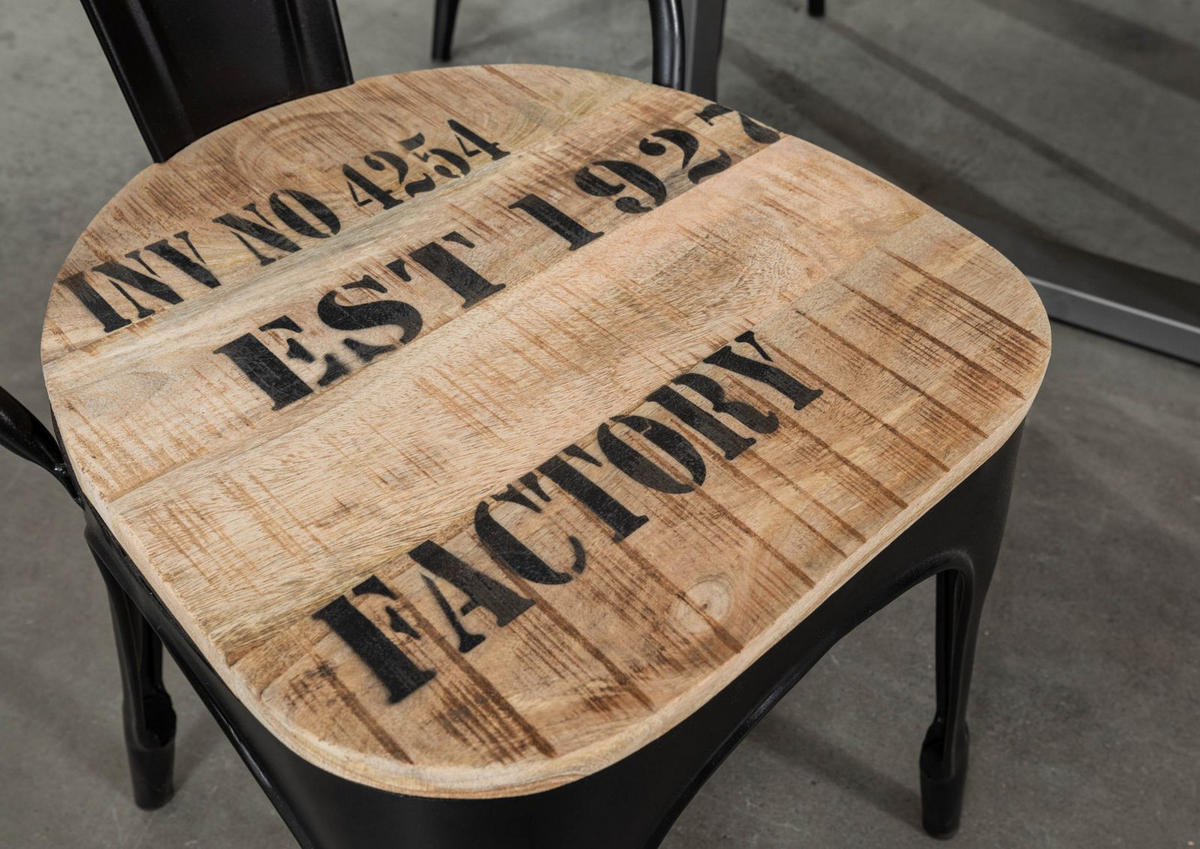 STUHL Mango 45x45x90 natur bedruckt FACTORY #34 - 2er Set - Braun, Holz (45/90/45cm) - Massivmoebel24