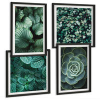 BILDER SET 4er Set - 50x50 cm & 40x60 cm Schwarzer Rahmen - Grüne, saftige Blätter - Schwarz, Kunststoff (50/50cm) - TULUP