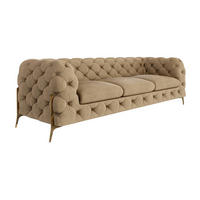 CHESTERFIELD-SOFA 3-Sitzer Lexi Beige Samt - Beige/Goldfarben, Holz/Textil (243/75/100cm) - S-Style Möbel