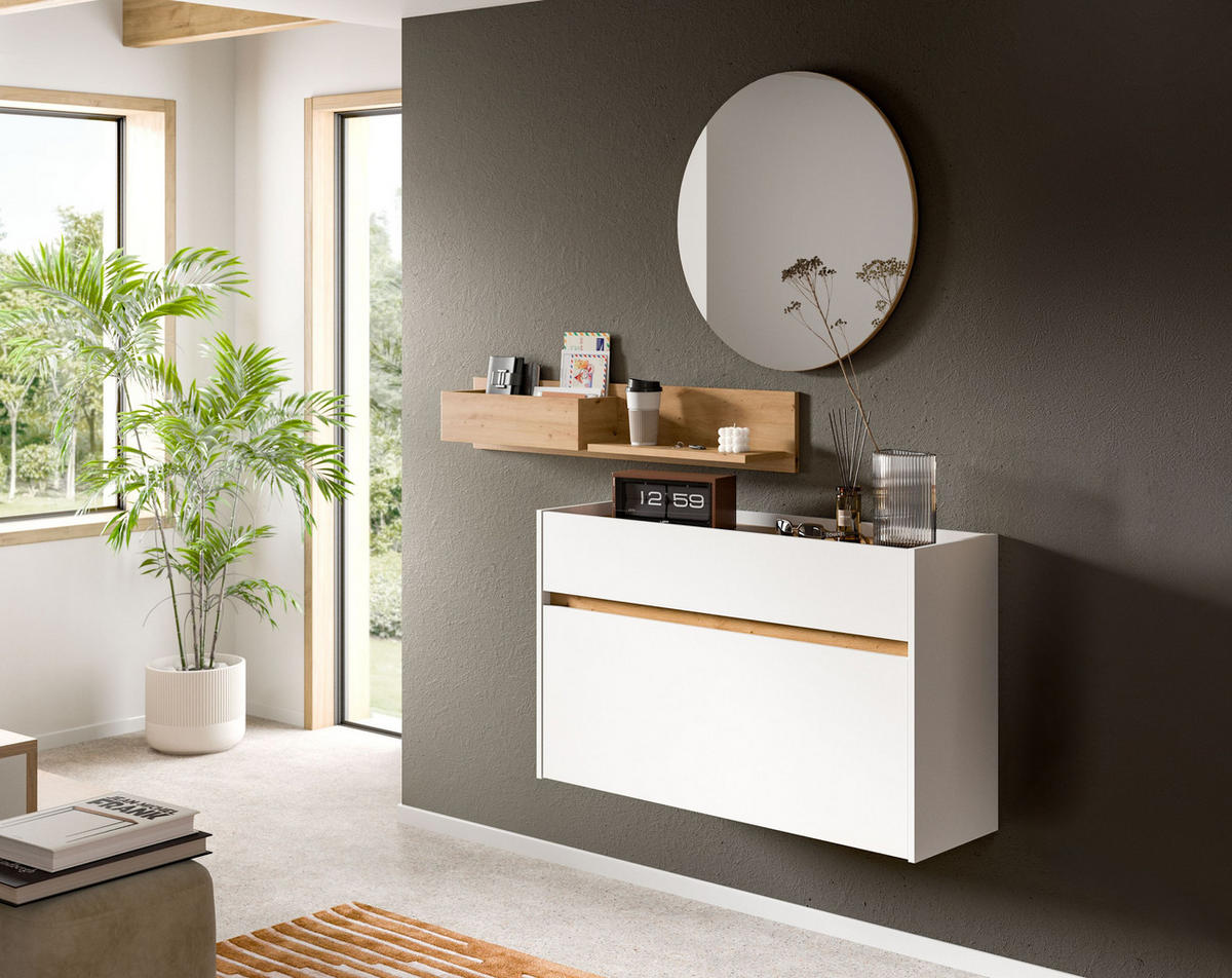 GARDEROBE Flow 3-tlg. (B/H/T: ca. 140/197/32 cm) in Weiß/weiß - Weiß, Holzwerkstoff (140/197/32cm) - Homes & Jones