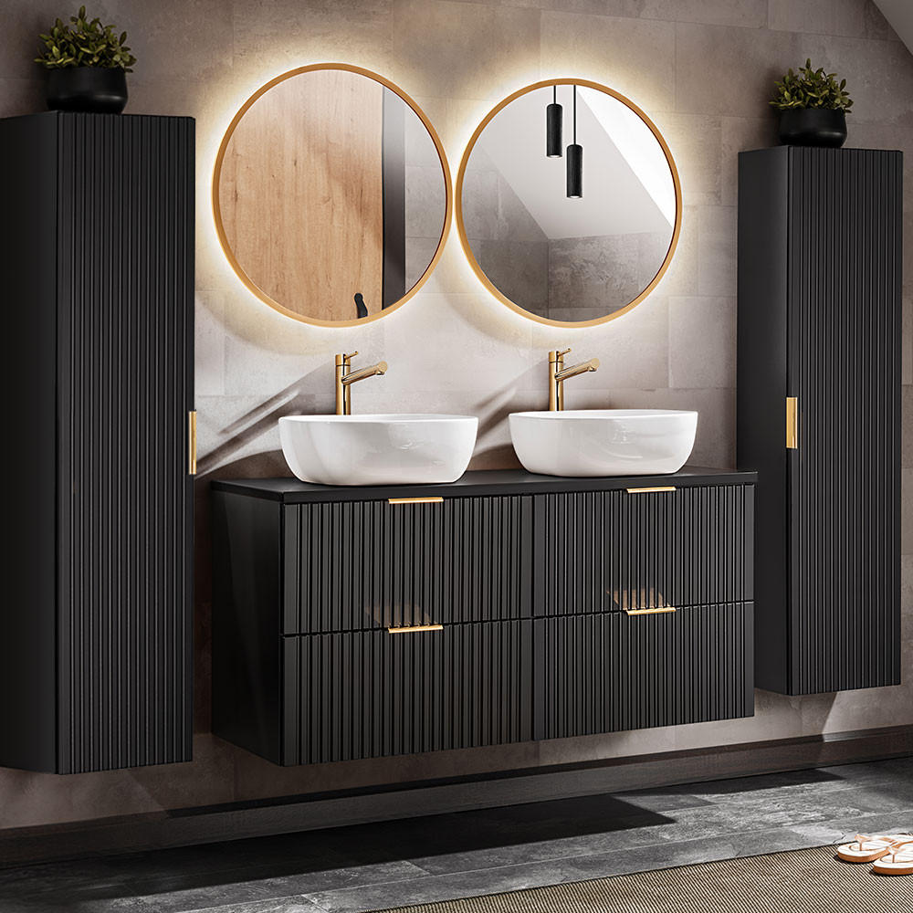 BADMÖBEL-SET 5-TLG. Adelaide-56 - Schwarz, Holzwerkstoff (220/200/47cm) - Lomado