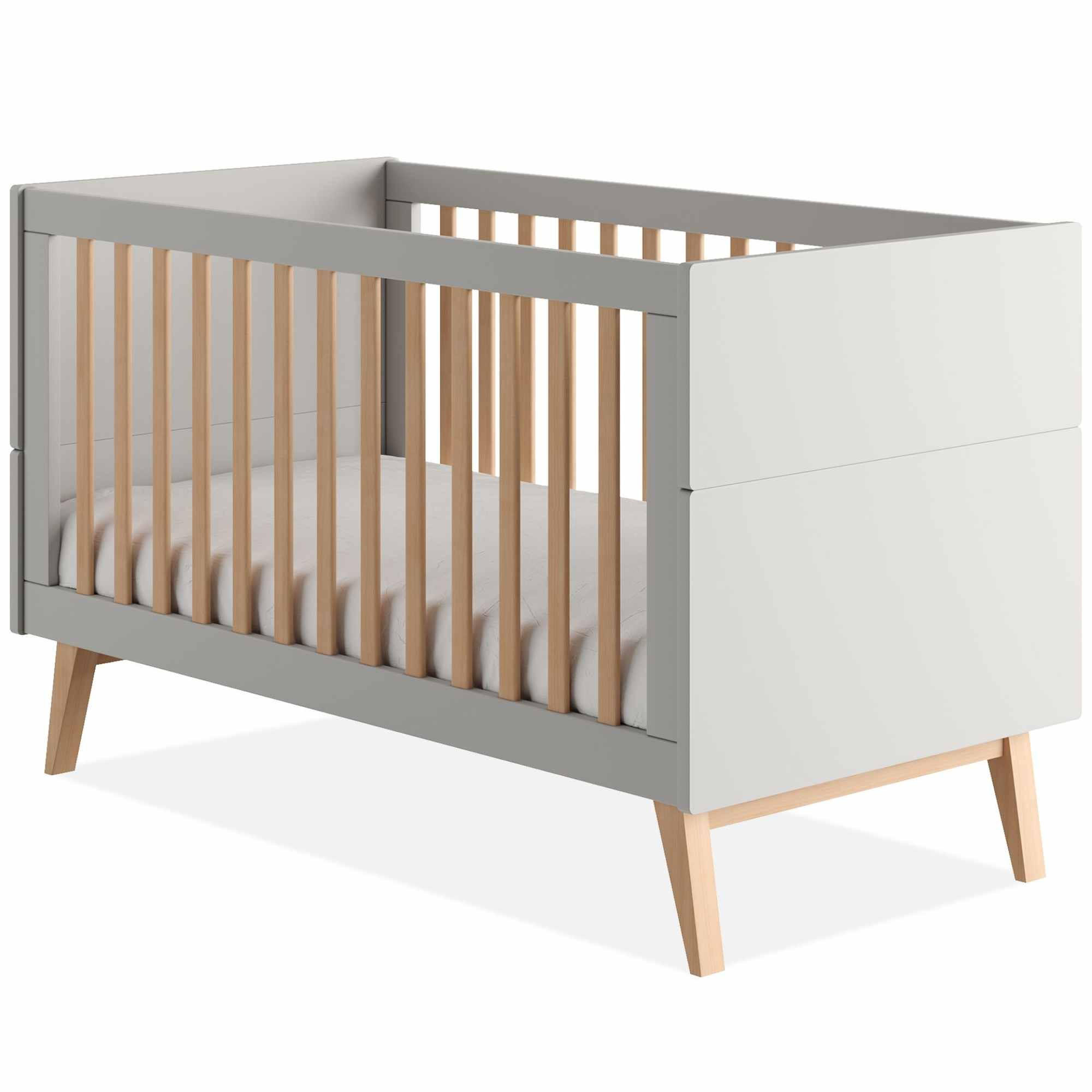 GITTERBETT Dambi mit Höhenverstellung - Grau, Holz (145/76/90cm) - KONSIMO®