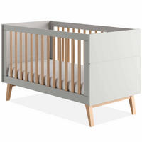 GITTERBETT Dambi mit Höhenverstellung - Grau, Holz (145/76/90cm) - KONSIMO®
