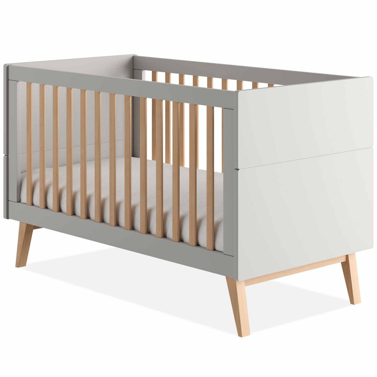 GITTERBETT Dambi mit Höhenverstellung - Grau, Holz (145/76/90cm) - KONSIMO®
