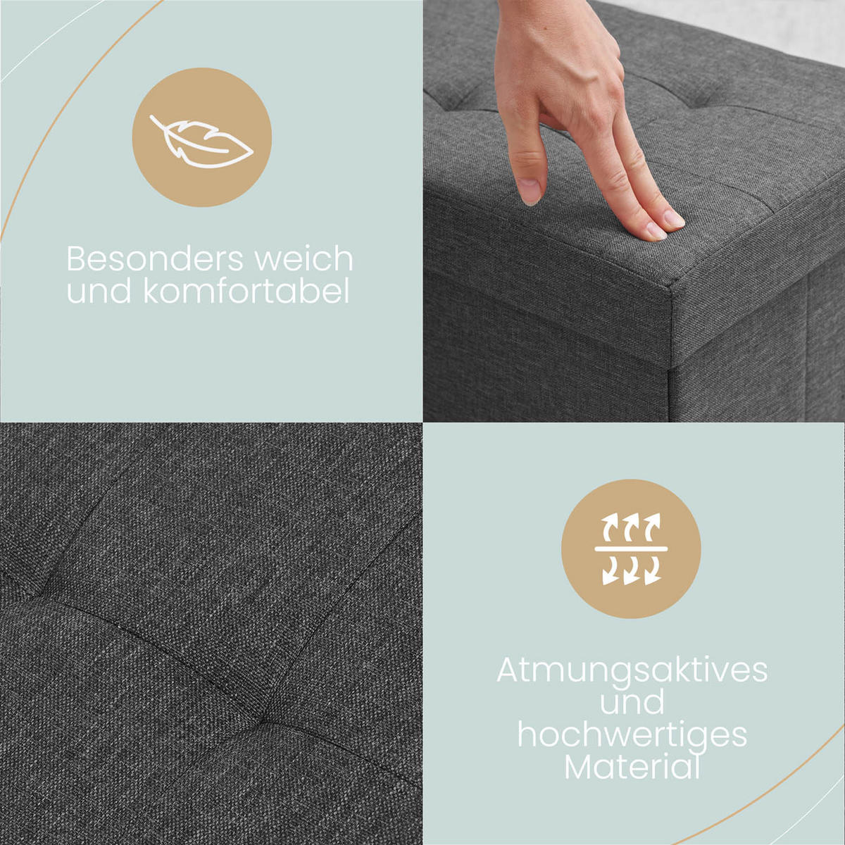 SITZBANK 76/38/38 cm + extra Box, Dunkelgrau - Dunkelgrau, Kunststoff (38/38/76cm) - Blumtal