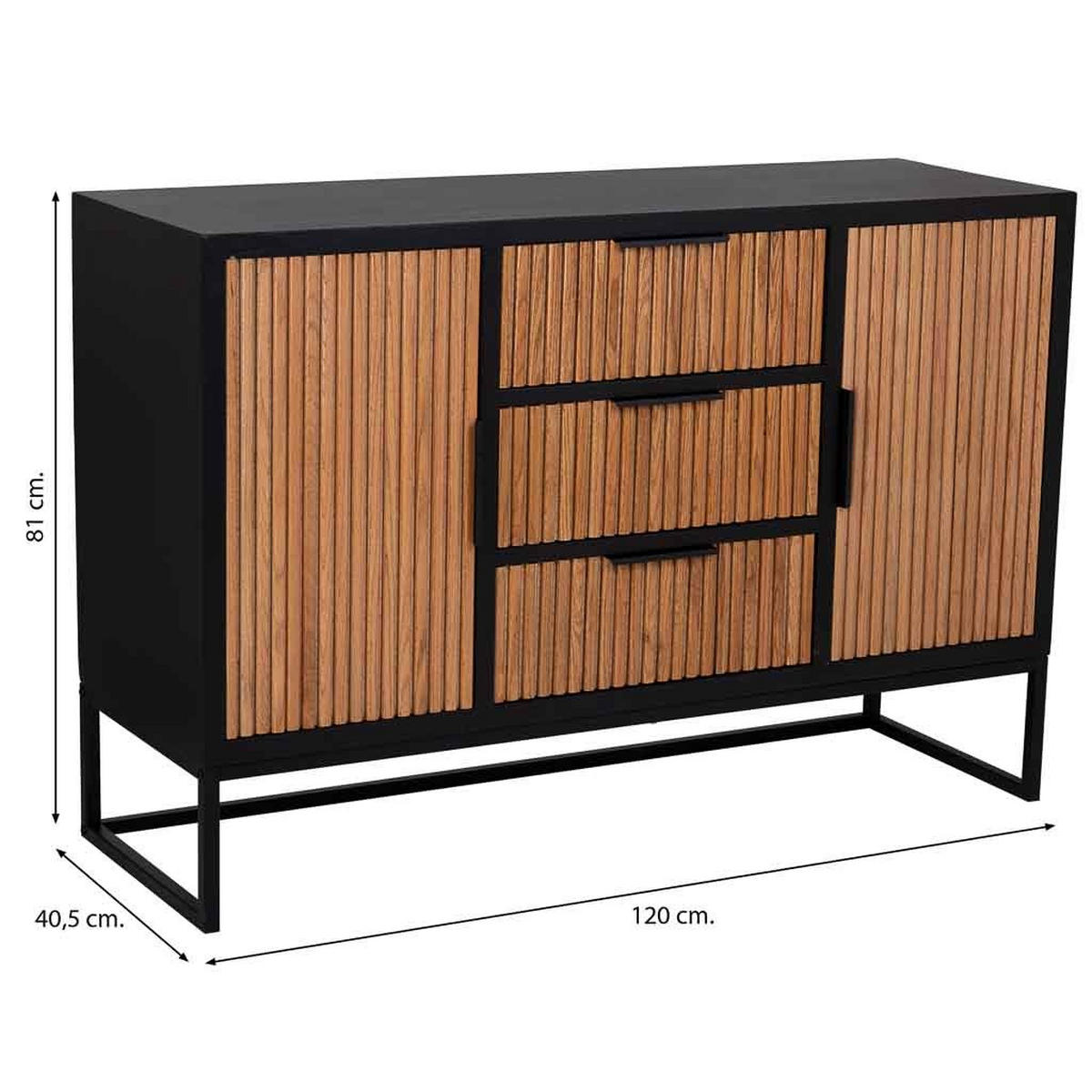 SIDEBOARD mit 3 schubladen und 2 türen aus holz und metall 120x40x81 cm - Braun, Holz (120/81/40cm) - Wanderlust