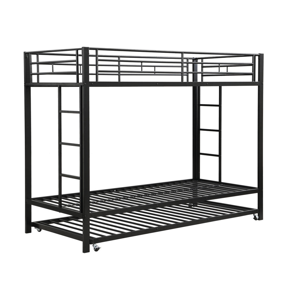 ETAGENBETT 90/200 cm aus Metall mit Ausziehbett und hohem Sicherheitsgeländer Schwarz - Schwarz, Metall (90/200cm) - Modenvie