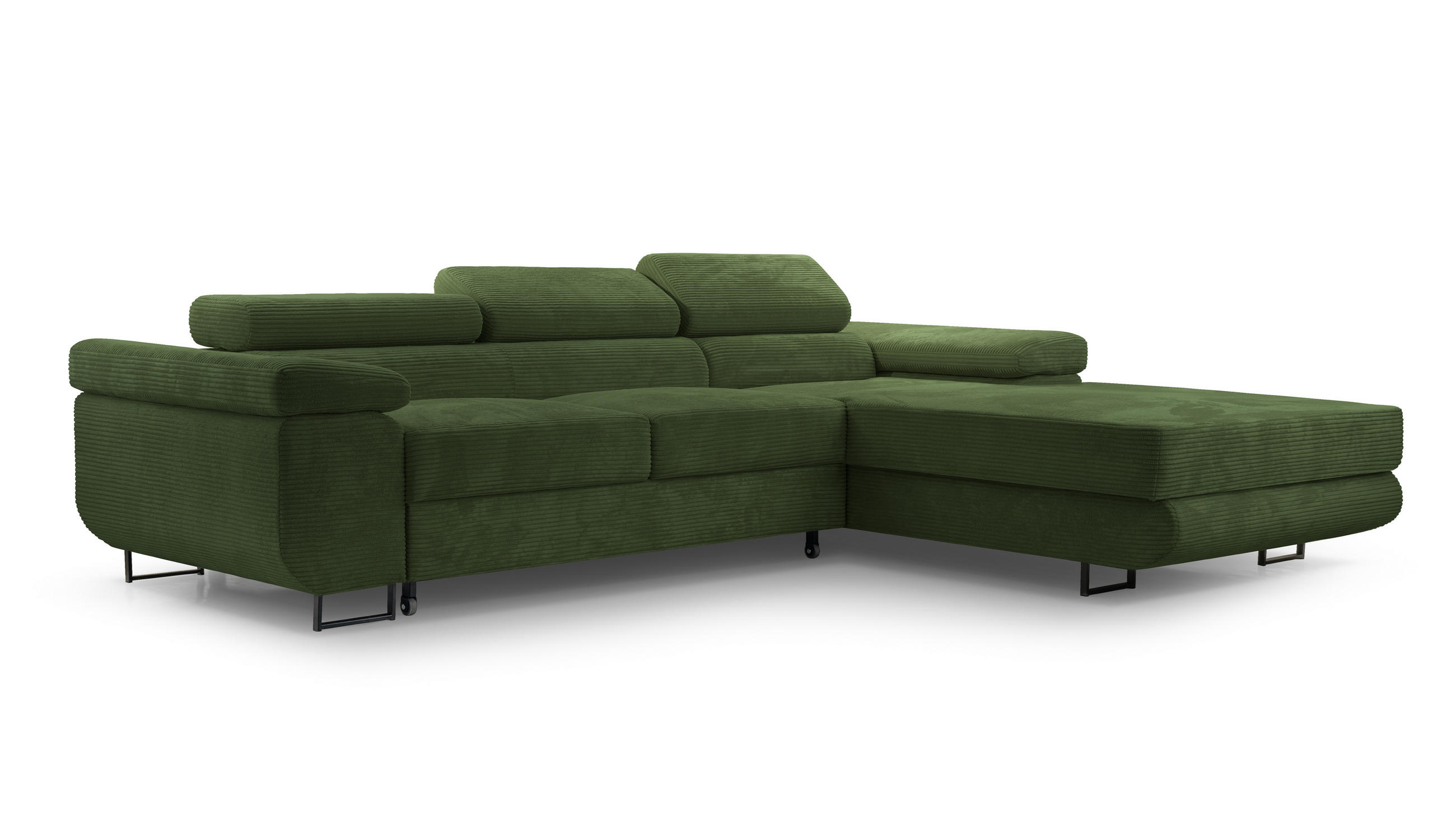 ECKSOFA GIULIO Grün Velours-Stoff mit Schlaffunktion - Grün, Holz (280/203cm) - MASSENO
