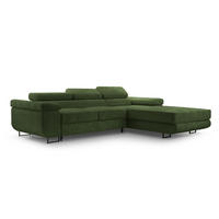 ECKSOFA GIULIO Grün Velours-Stoff mit Schlaffunktion - Grün, Holz (280/203cm) - MASSENO