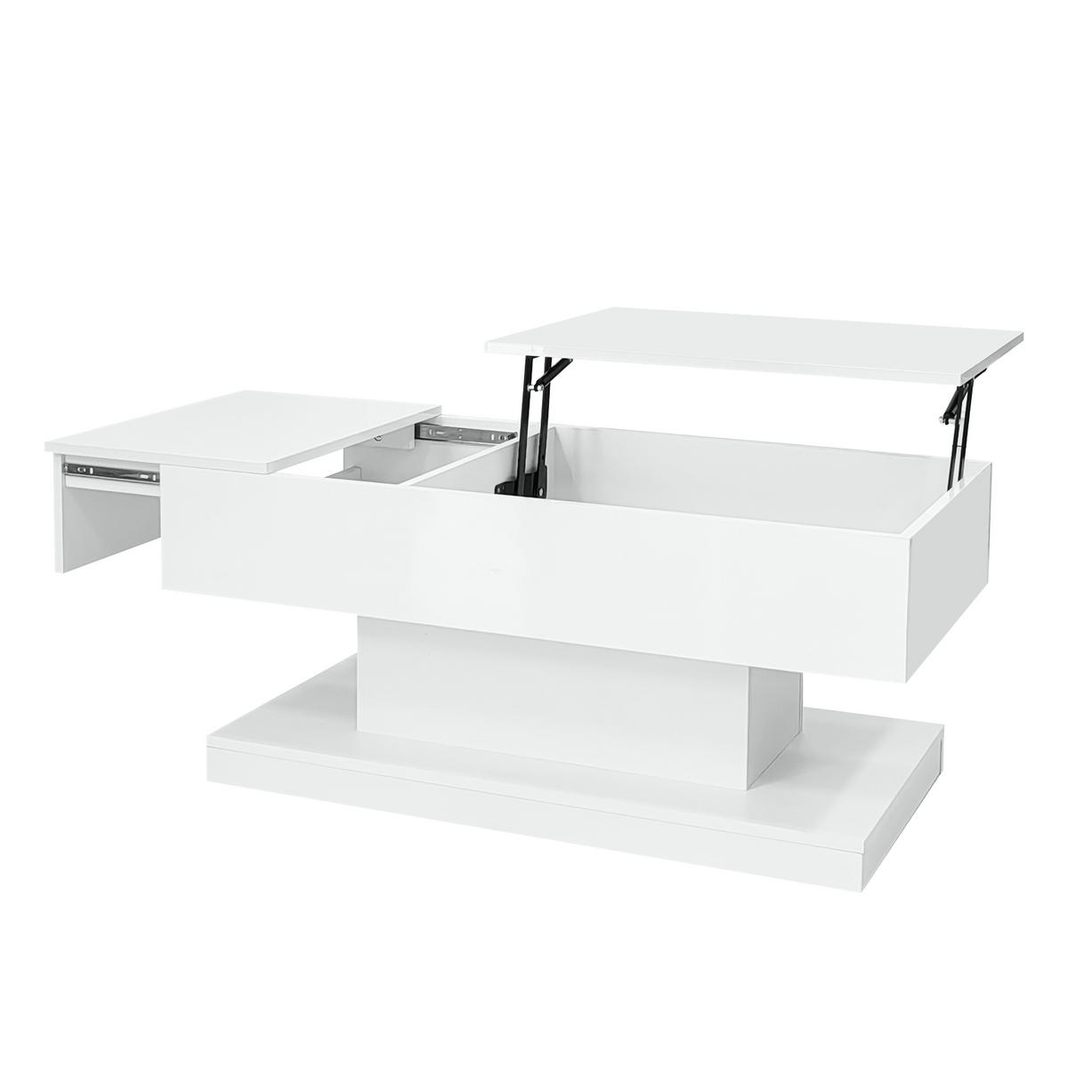 COUCHTISCH Weiß Hochglanz mit Stauraum & Lift-Top - Weiß, Holzwerkstoff/Metall (50/100/45cm) - Urban Meuble