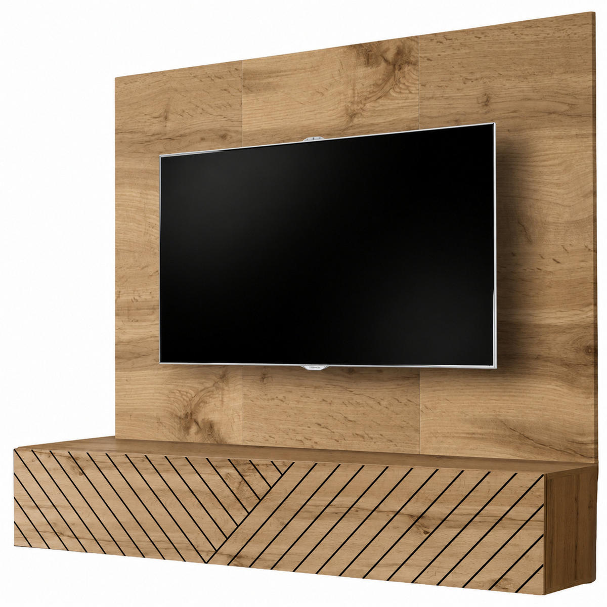 TV-LOWBOARD Eiche Wotan und schwarz 180 x 148 cm, Set hängend inklusive Akustikpaneel - Eiche Wotan/Schwarz, Holzwerkstoff (180/148/40cm) - Inn.Furn