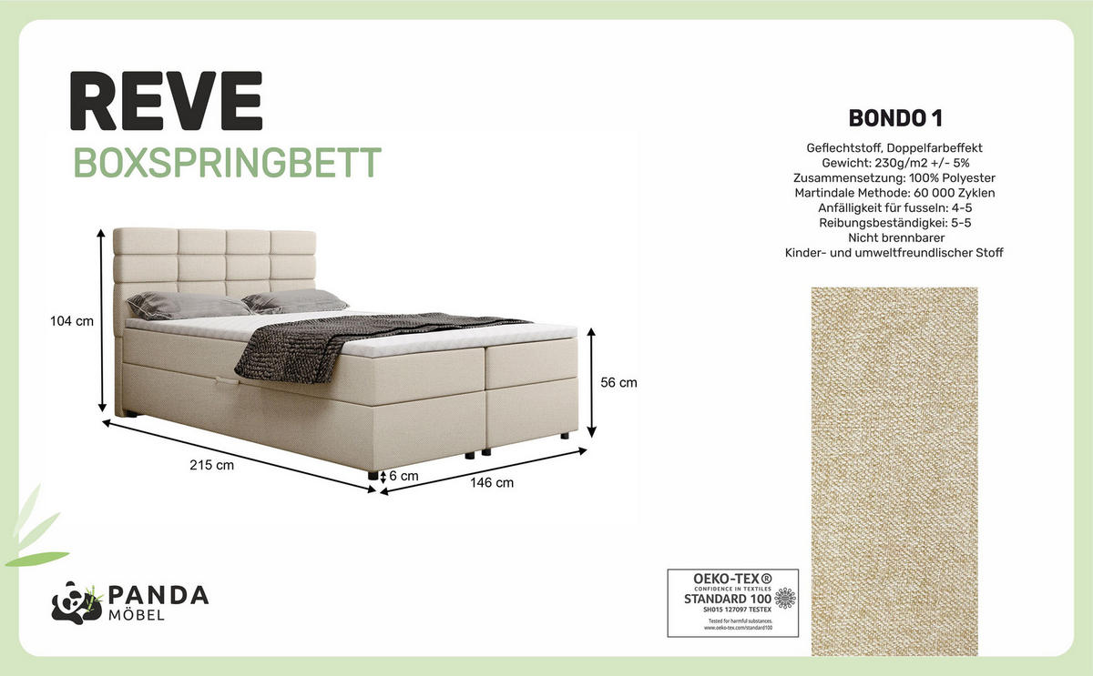 BOXBETT Reve 140 x 200 cm mit Bettkasten und Lattenrost ohne matratze - beige - Beige, Holz (140/206cm) - Panda Möbel