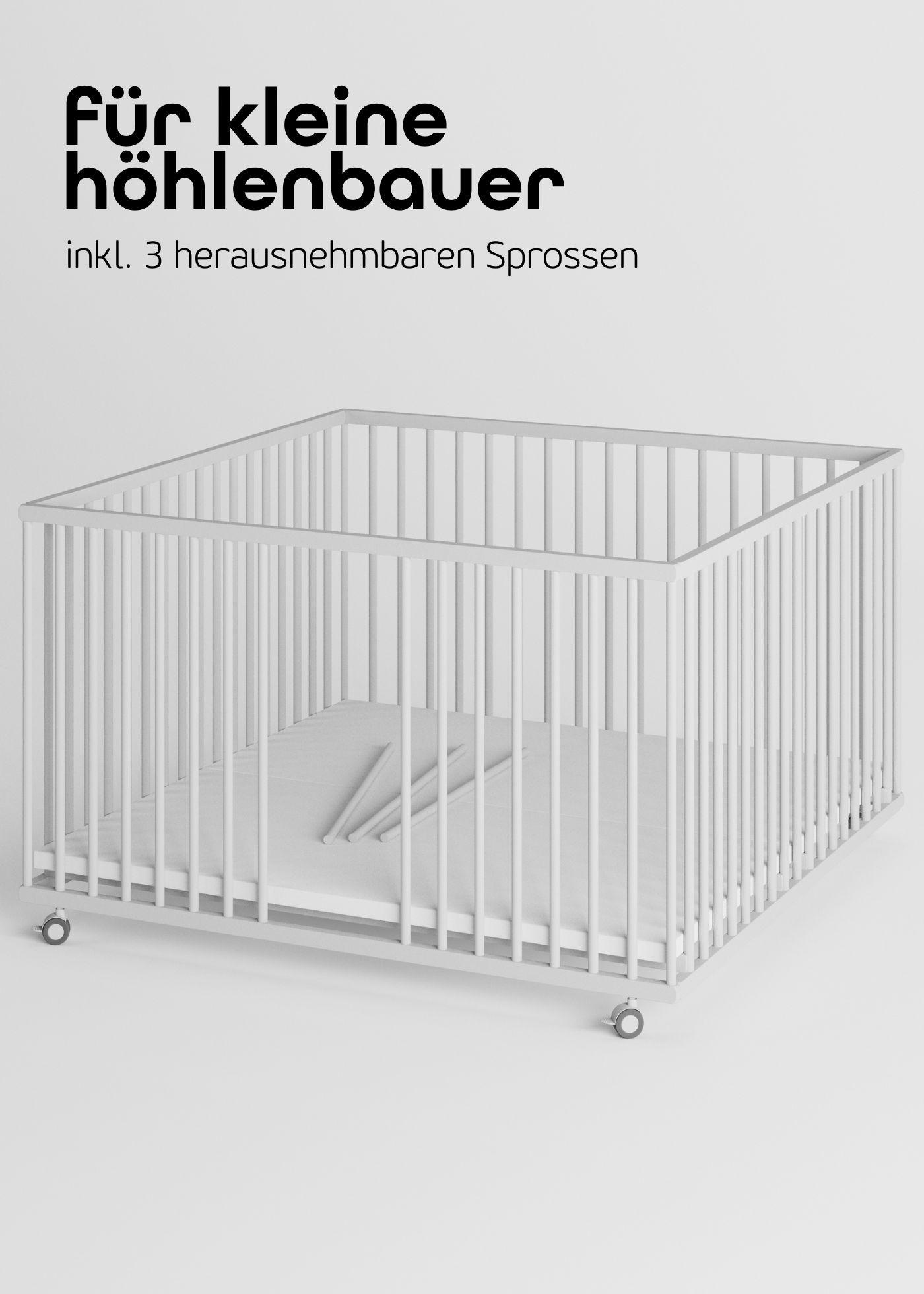 Thumbnail - Sämann – make a difference. Laufgitter, Weiß, Holz, Echtholz,Buche, 120x74x120 cm, Babymöbel, Laufstall Baby